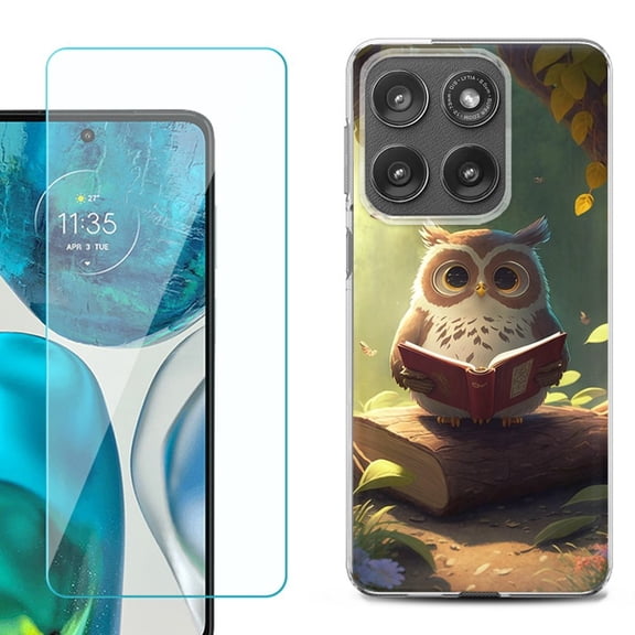 Shockproof Phone Case for Motorola Moto Edge 2026, by OneToughShield - Owl Reading