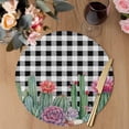 thumbnail image 3 of Cactus Tropical Watercolor Round 13 Inch Placemats Set of 2, Black Buffalo Plaid Summer HeatResistant Non Slip Place Mats for Dining Table, Wipeable Braided Kitchen Table Mats for Housewarming, 3 of 9