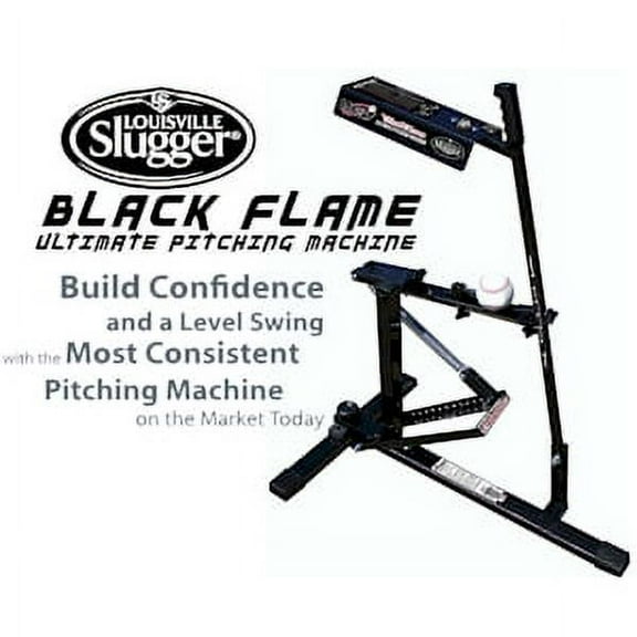 Louisville Slugger Black Flame Ultimate Pitching Machine for Baseball & Softball – Manual, Portable, Throws Up to 50 MPH, Youth & Adult Training