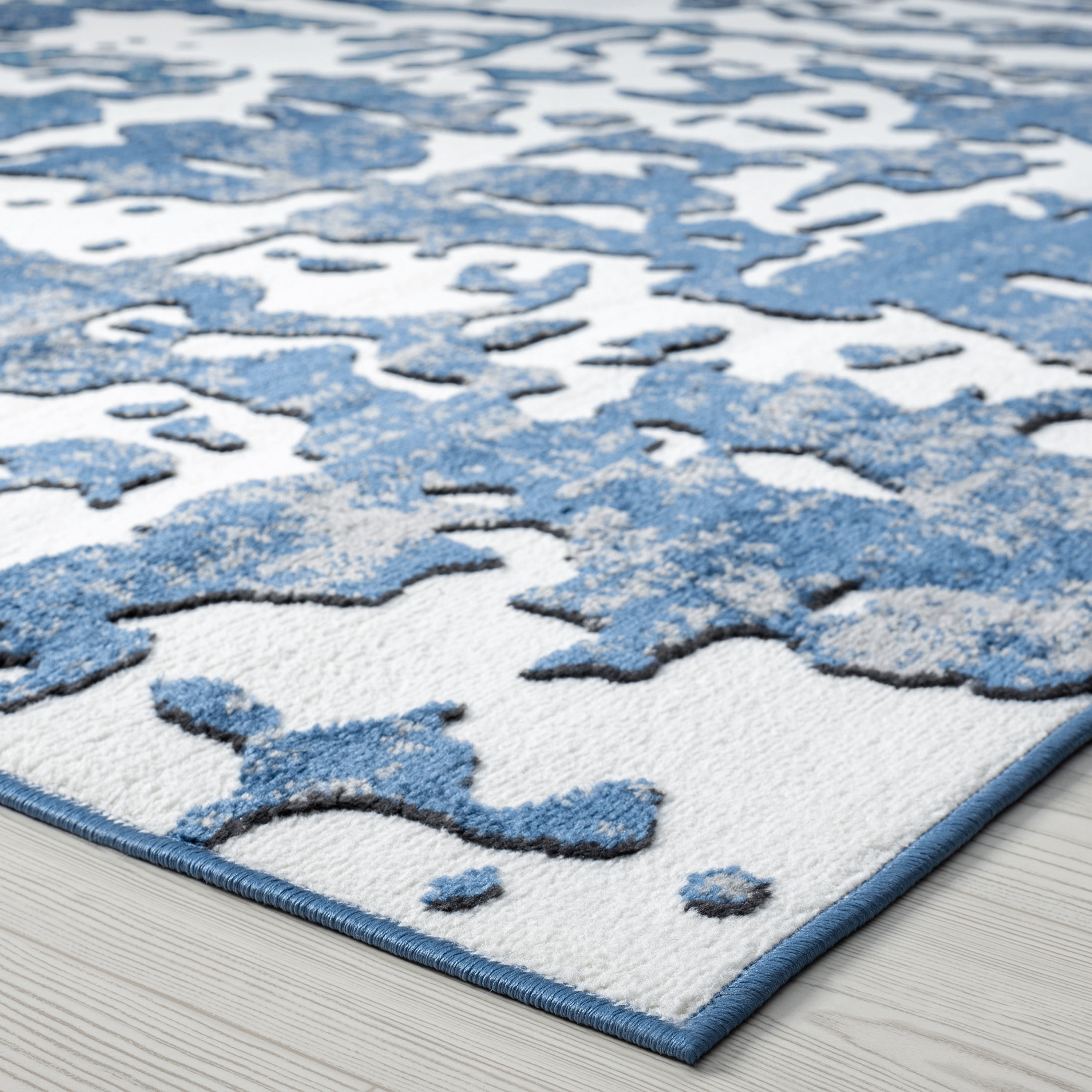 Contemporary 8x10 Area Rug (7'11'' x 10'3'') Abstract Blue, White Living Room Easy to Clean