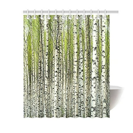 Gckg Home Bath Decor Fabric Green Birch Tree Shower Curtain Hooks