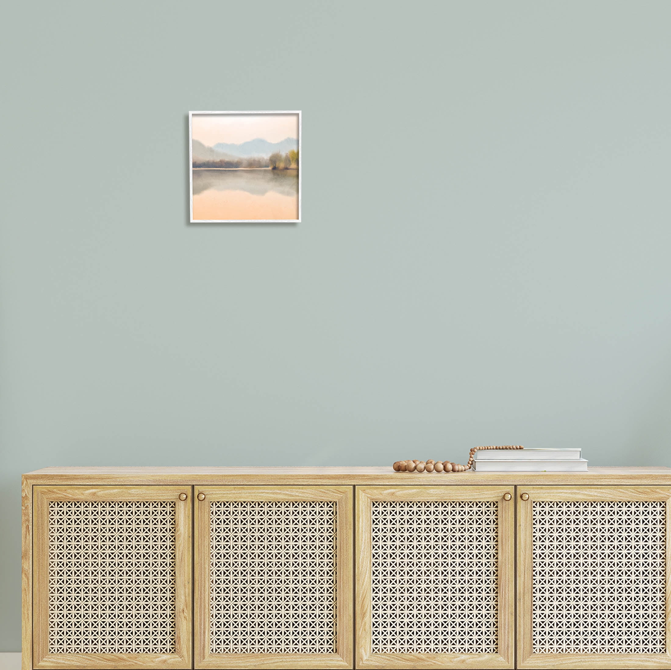 Stupell Industries Serene Sunrise Lake Mountain Reflection Graphic Art White Framed Art Print Wall Art, Design by Kim Allen