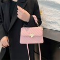thumbnail image 3 of Quilted PU Leather Crossbody Bag, Heart Magnetic Snap Flap Purse for Daily Casual , Pink, 3 of 5