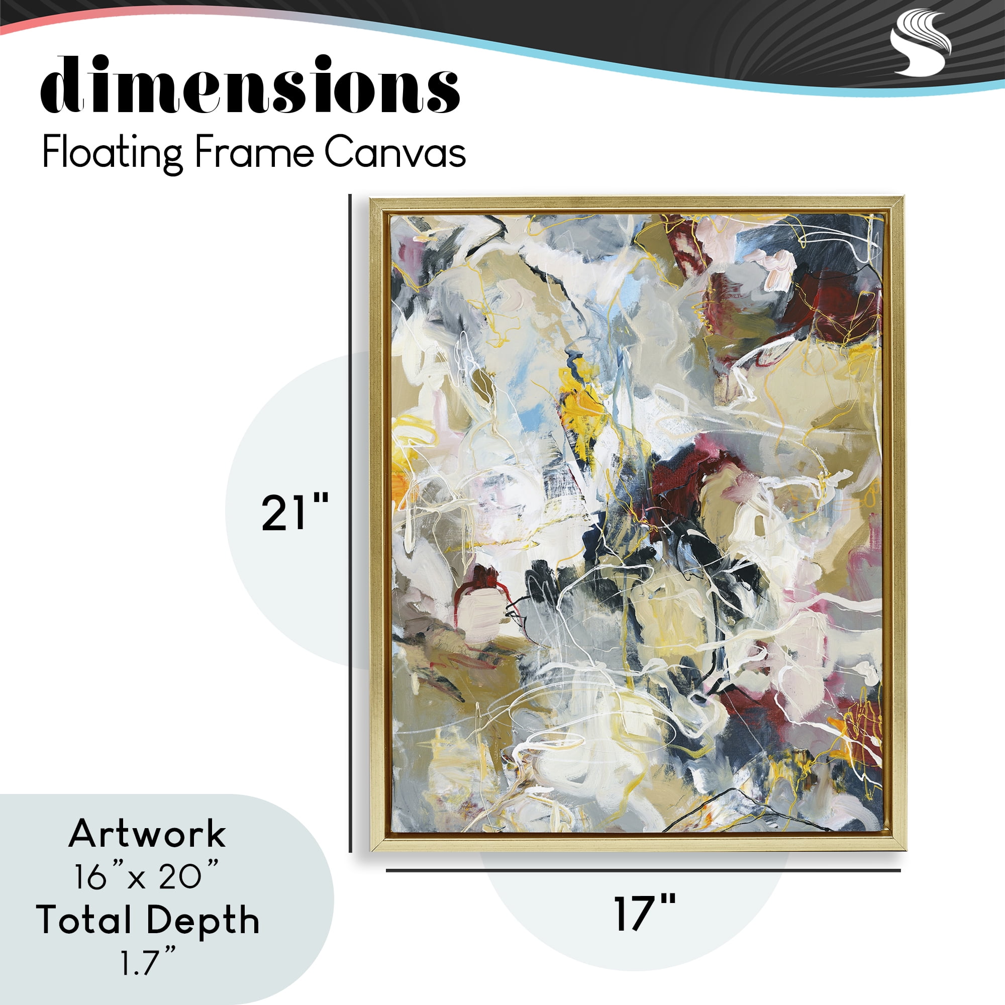 Energetic Frequency Abstract Gold Framed Floater Canvas Wall Art, design by Design Fabrikken
