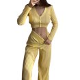 thumbnail image 3 of Trajes De 2 Piezas Trajes de 2 piezas para mujer, conjunto de pantalón de 2 piezas calado, traje de vacaciones Sexy ajustado Cgtredaw Amarillo S para Mujer, 3 of 7