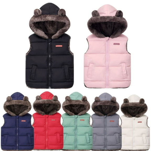 SILVERCELL 2-6Y Toddler Boys Girls Winter Warm Thicken Hooded Puffer Vest Coats, Kids Soft Flannel Lined Waistcoat Snow Clothes Outerwear