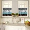 thumbnail image 3 of Teal Gray Brown Kitchen Curtains and Valances Set, 3 Piece Kitchen Curtains Set 24 Inch Length, Vintage Art Wooden Retro Rod Pocket Curtains Tier Farmhouse Window Curtains, 3 of 6