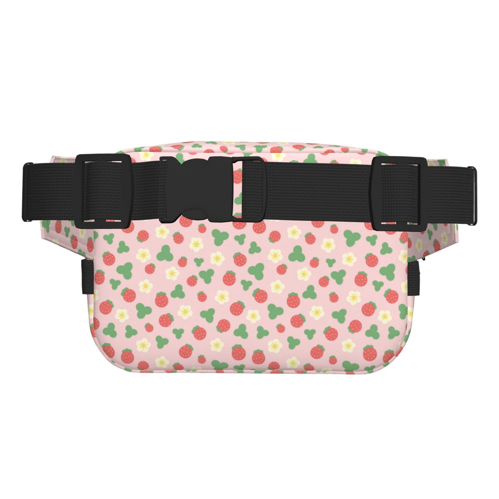 Picia Strawberry And Flowers Print Square Double-Layer Waist Bag Mini Adjustable Waist Belt Bag Exercise Running Travel Hiking