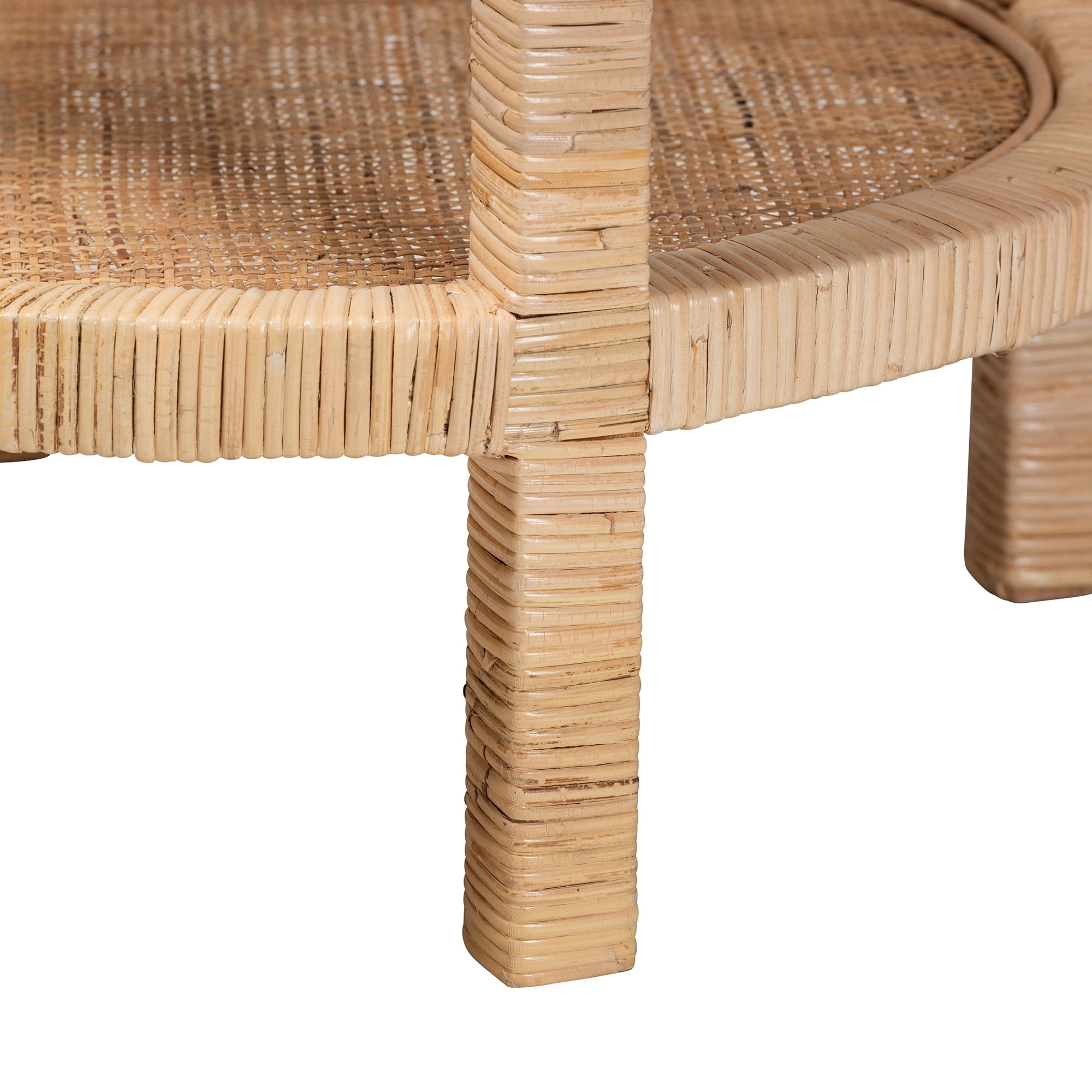 bali & pari Bella Rattan and Mahogany wood BOHO End Table, Natural Brown