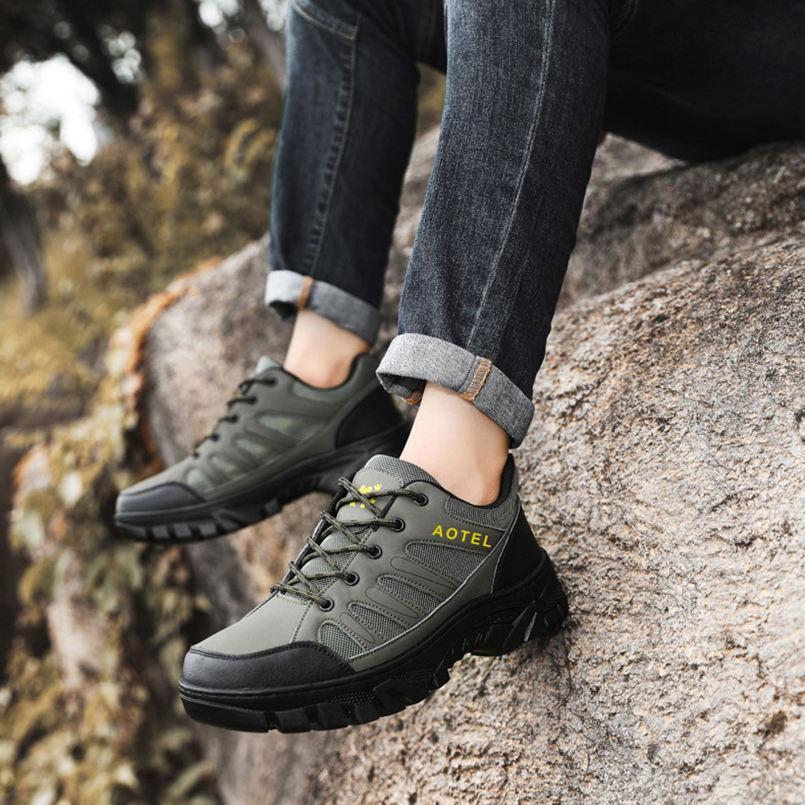 AUDeals Men's Waterproof Hiking Shoes, Lightweight Mountain Trekking Boots with Anti Slip Support, Breathable Outdoor Walking