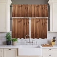 thumbnail image 3 of Kitchen Window Curtains Valance and Tier Set, Farmhouse Vintage Brown Wood Board Rod Pocket Tier Curtain Valance Set, Farm Wooden Texture Light Filtering Cafe Curtains for Bedroom Living Room, 3 of 9