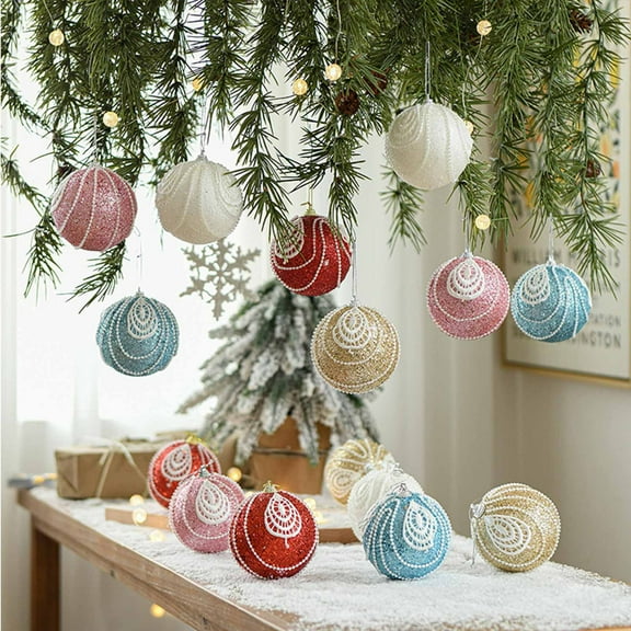 Christmas Ball Ornaments for Christmas Tree Decorations Hanging Balls 3.15 inch Glitter Crystal Champagne Shatterproof Christmas Ornaments Balls Set for Xmas Wedding Party Holiday Home Decor