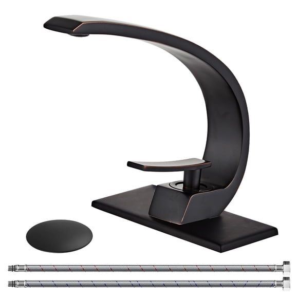 Wovier Robinet de Lavabo en Bronze Huilé, Design Unique, Poignée Unique, Trou Unique, Robinet de Lavabo en Laiton, Mitigeur de Lavabo avec Tuyau d'Alimentation