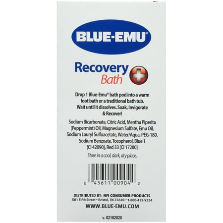 BLUE-EMU Recovery Bath Pods, Magnesium, Peppermint Oil, and Emu Oil Recovery Bath Pods for Active Recovery, 2 ct