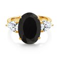 thumbnail image 2 of Gem Stone King 18K Yellow Gold Plated Silver Black Onyx and White Created Sapphire Ring for Women (7.00 Cttw, 14X10MM Oval and 7X5MM Pear Shape, Gemstone December Birthstone, Size 5), 2 of 3