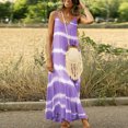 thumbnail image 2 of Usmixi Summer Dresses for Women Sleeveless V-Neck Striped Print Long Sun Dress Beach Vacation Spaghetti Strap Plus Size Long Dresses Purple M Up to 65% off, 2 of 7