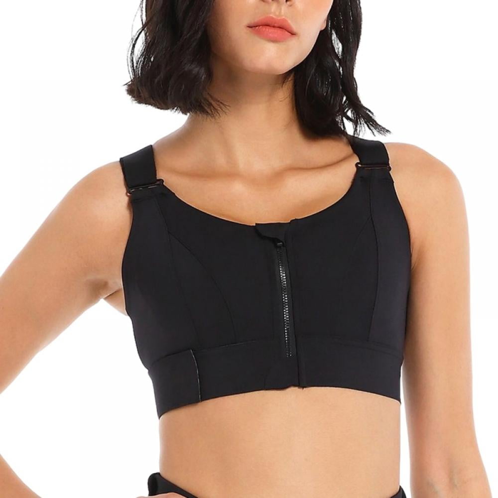 Zipper in Front Sports Bra High Impact Strappy Back Support - Running  Gather Yoga Training Shockproof Plus Size Wide Shoulder Strap Bra S-5XL 