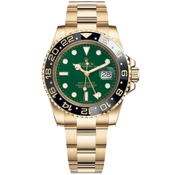Pre-Owned Rolex GMT-Master II 40MM 116718 Green Dial Black Ceramic Bezel 18K Yellow Gold Oyster Bracelet
