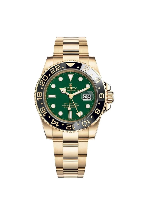 Pre-Owned Rolex GMT-Master II 40MM 116718 Green Dial Black Ceramic Bezel 18K Yellow Gold Oyster Bracelet