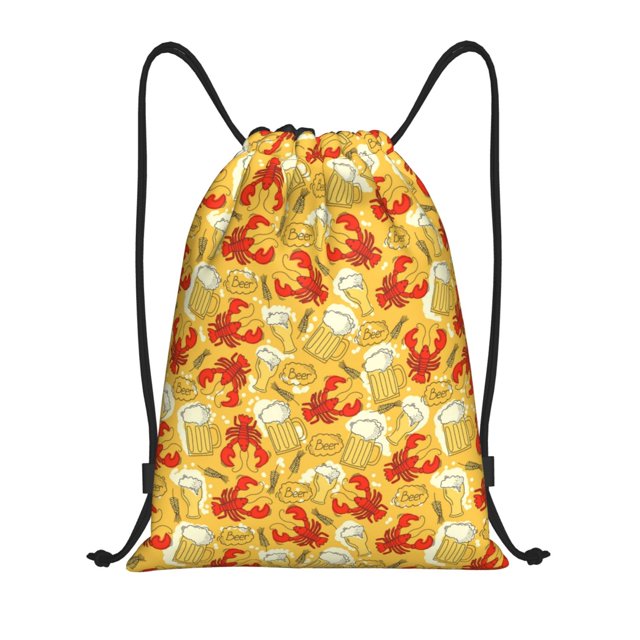 Saiise Beer And Crawfish Pattern Sports Drawstring Backpack - String Swim Gym Bag with Wet Proof Pocket for Women&Men-Small
