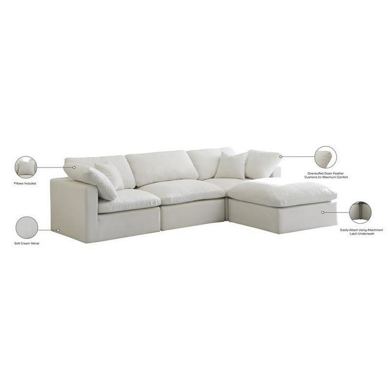 Meridian Furniture Plush Standard Cream Velvet Modular Sectional