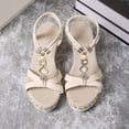 thumbnail image 4 of Bohemian Wedge Sandals for Women Summer Dressy Ankle Elastic Wide Width Platform Sandals Lightweight Comfortable Open Toe Slip On Ankle Strap Beach Shoes Beige B 9.5, 4 of 7