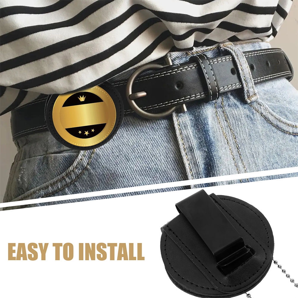 SKISUNO 2Pcs Stylish Black Police Badge Holder with Clip PU Material for Secure Identification