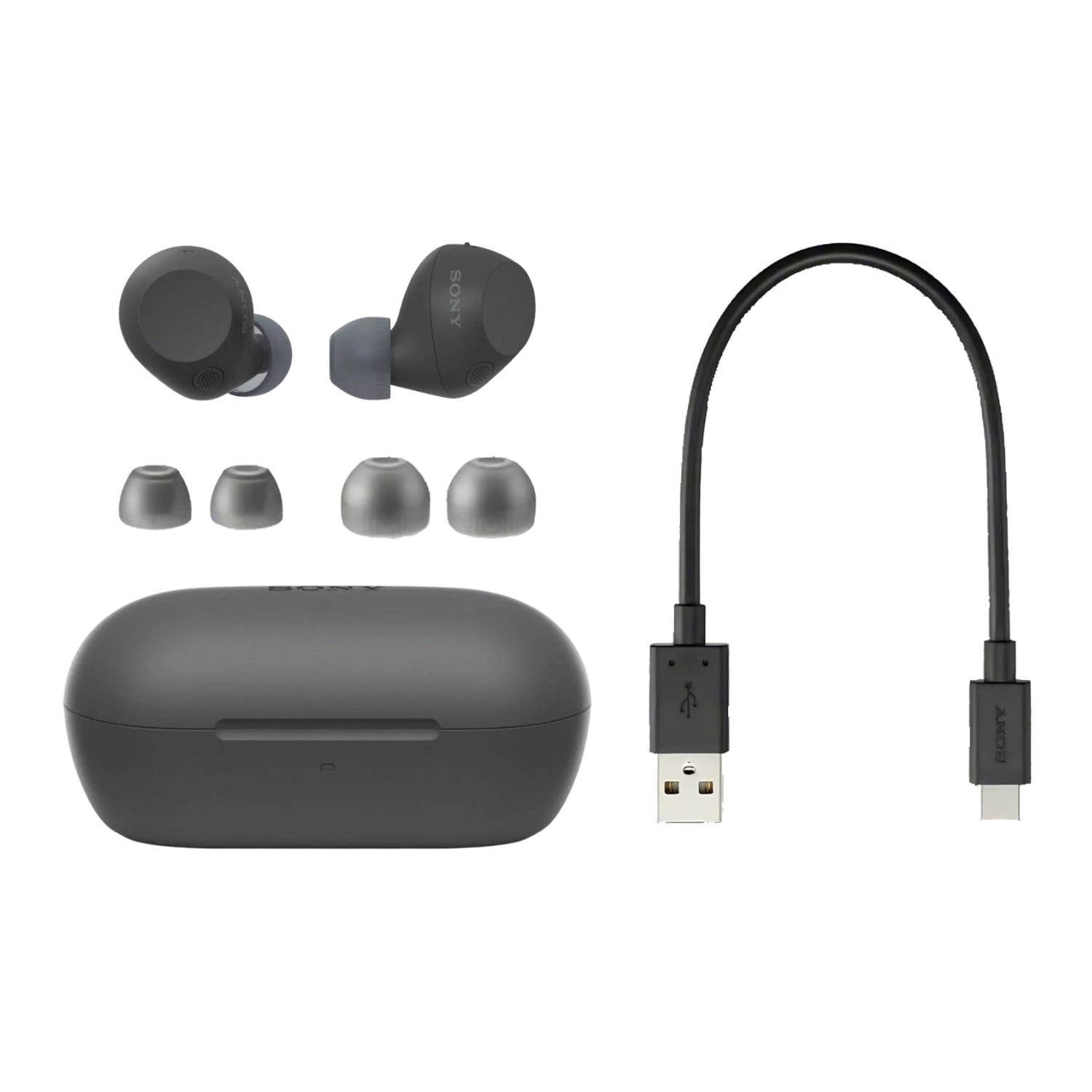 Sony Truly Wireless Noise-Canceling Earbuds (Black) Bundle with Foam & Silicone Ear Tips (6-Pack) (2 Items)