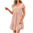 thumbnail image 2 of Women's 2024 Summer Casual Short Dress Cap Sleeve V Neck Tiered Ruffle Swing A Line Dresses Pink,XXL, 2 of 6