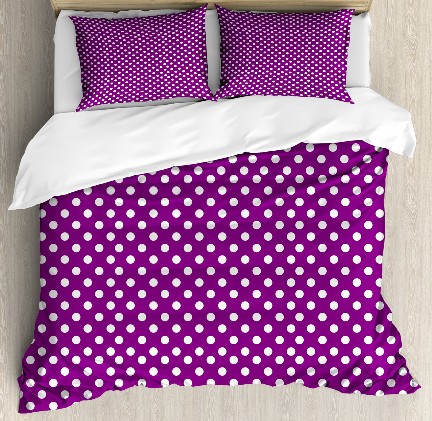 Purple Duvet Cover Set White Polka Dots Continuous Pattern On