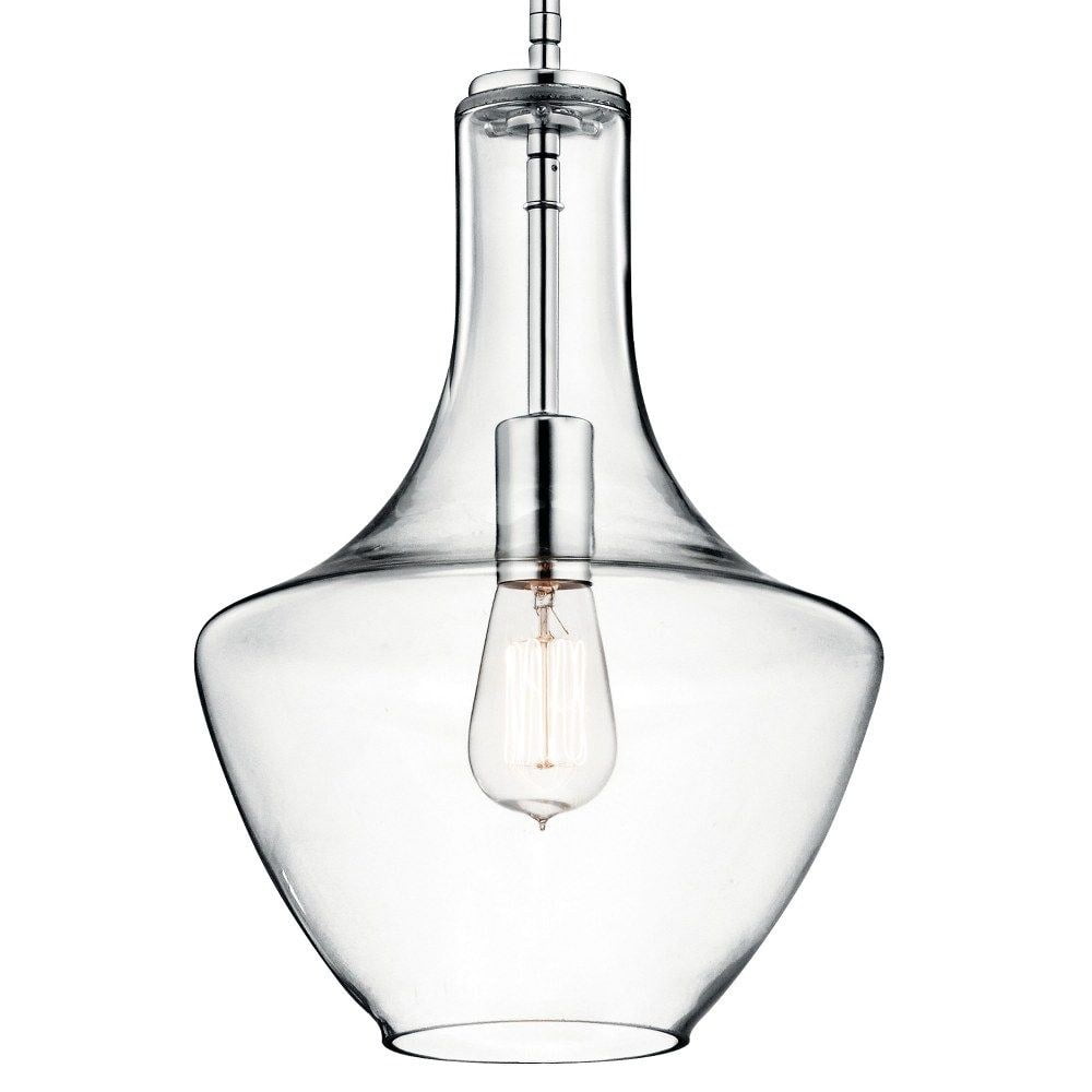 1 Light Contemporary Large Bell Shade Pendant Light Fixture with Clear Glass-Chrome Finish-Clear Glass Color Bailey Street Home 147-Bel-2611331