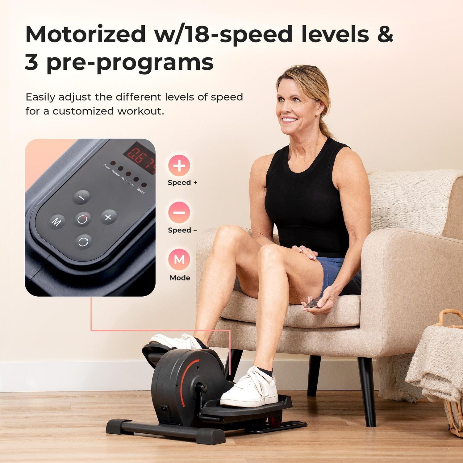 Sunny Health & Fitness Smart Electric Motorized Under Desk Elliptical Cardio Exerciser with Optional Exclusive SunnyFit App Enhanced Bluetooth Connectivity – SF-E3959SMARTG