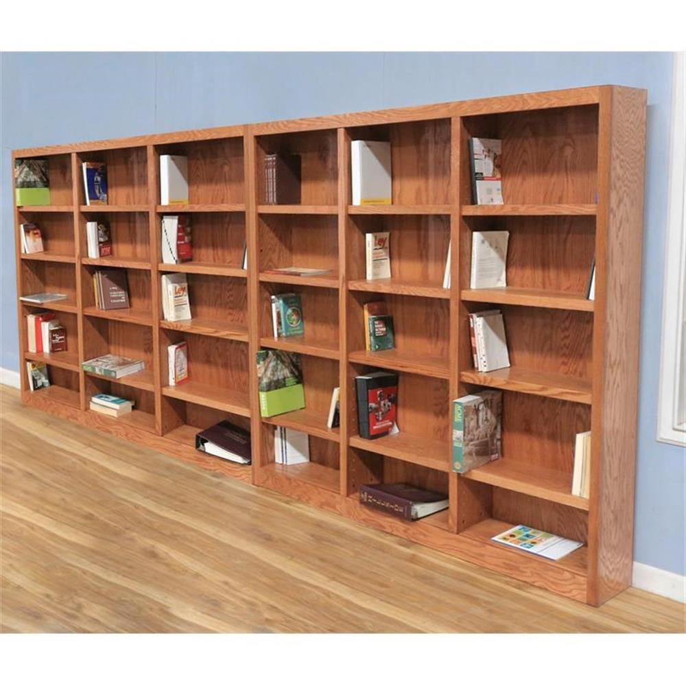 Home Square 72" Tall 15-Shelf Triple Wide Wood Bookcase in Dry Oak - Set of 2
