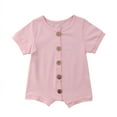 thumbnail image 2 of Bébé Garçon Fille Col Rond Manches Courtes Bouton Romper avant Déverrouillé Été Playsuit, 2 of 4