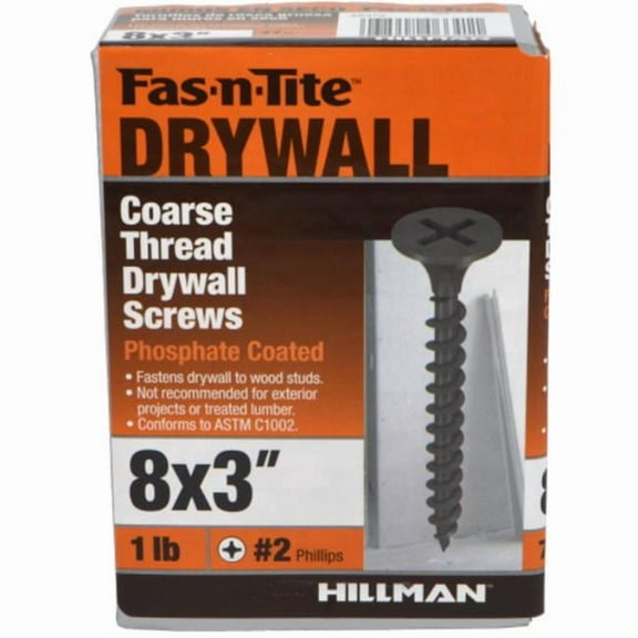 Hillman Fasteners 48372 No.8 x 3 in. Fas-N-Tite Coarse Thread Drywall Screws - 1 lbs Box - Black
