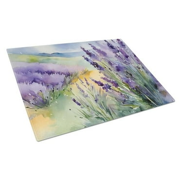 15 x 12 in. Unisex Lavender in Watercolor Glass Cutting Board - Large