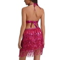 thumbnail image 3 of Idoravan Look！Womens Tassel Dresses Sleeveless Mini Sequin Dresses Clubwear Dresses with Glitter Womens Hip Scarf Sequined Tassel Scarf Female Belly Dance Dress Bandage Waist Chain Skirt Hot Pink L, 3 of 3