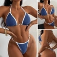 thumbnail image 1 of Fairnull 2 Pcs/Set Femmes Bikini Ensemble Contraste Couleur Spaghetti Sangle Licol Cou Lacets Taille Haute Natation Triangle Coupe Basse Dame Maillot de Bain Ensemble Sports Nautiques Vêtements, 1 of 7
