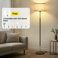 thumbnail image 2 of OUTON Modern Floor Lamps for Living Room, Standing Lamp with Linen Shade, Tall Pole Lamps for Bedroom, Office,Black and Gold,Bulb Included, 2 of 8