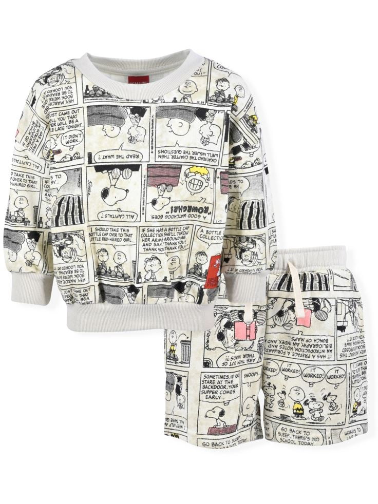 Peanuts Baby and Toddler Boy French Terry Sweatshirt and Shorts Outfit Set, 2-Piece, Sizes 12M-5T