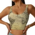 thumbnail image 2 of Lsque Vintage World Map Printed Women'S Sports Bra, Compression, Moisture Wicking, High-Impact Sports Bra For Women,Supportive sports bra-Small, 2 of 9