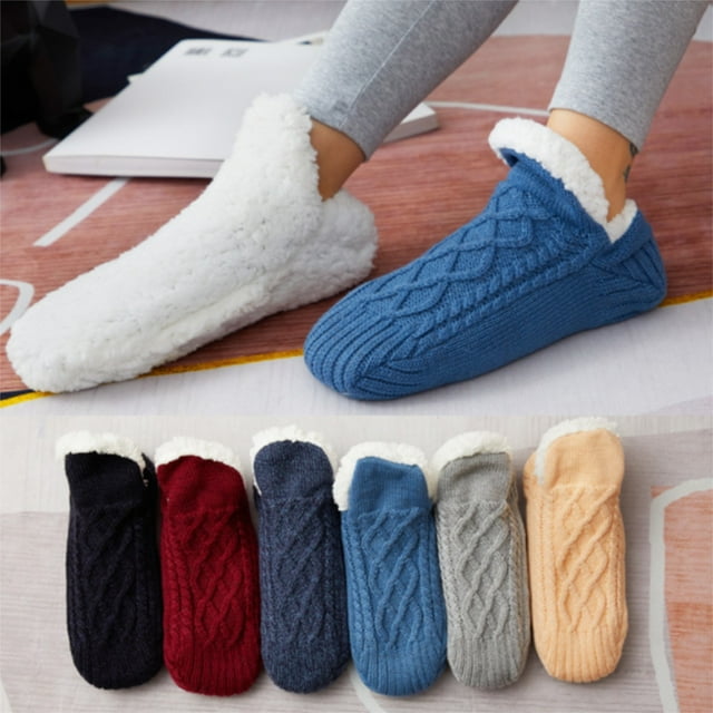 Calcetines antideslizantes forrados de forro polar para invierno - Calcetines súper suaves, cálidos y peludos para mujeres y personas mayores