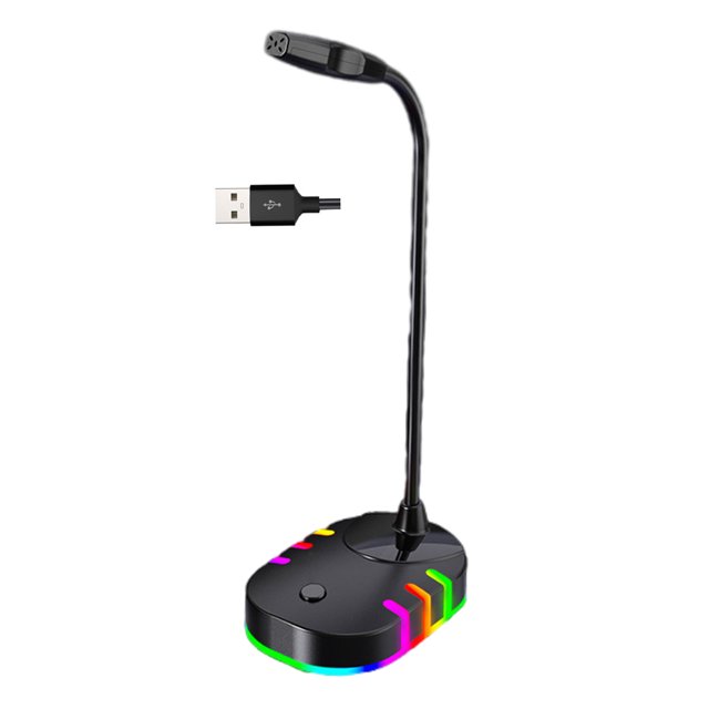 Micrófono de computadora Plug and Py emisor de luz RGB, para computadora portátil Diseño flexible de 360 para grabar YouTube Gaming USB con RGB Sunnimix Micrófono para juegos