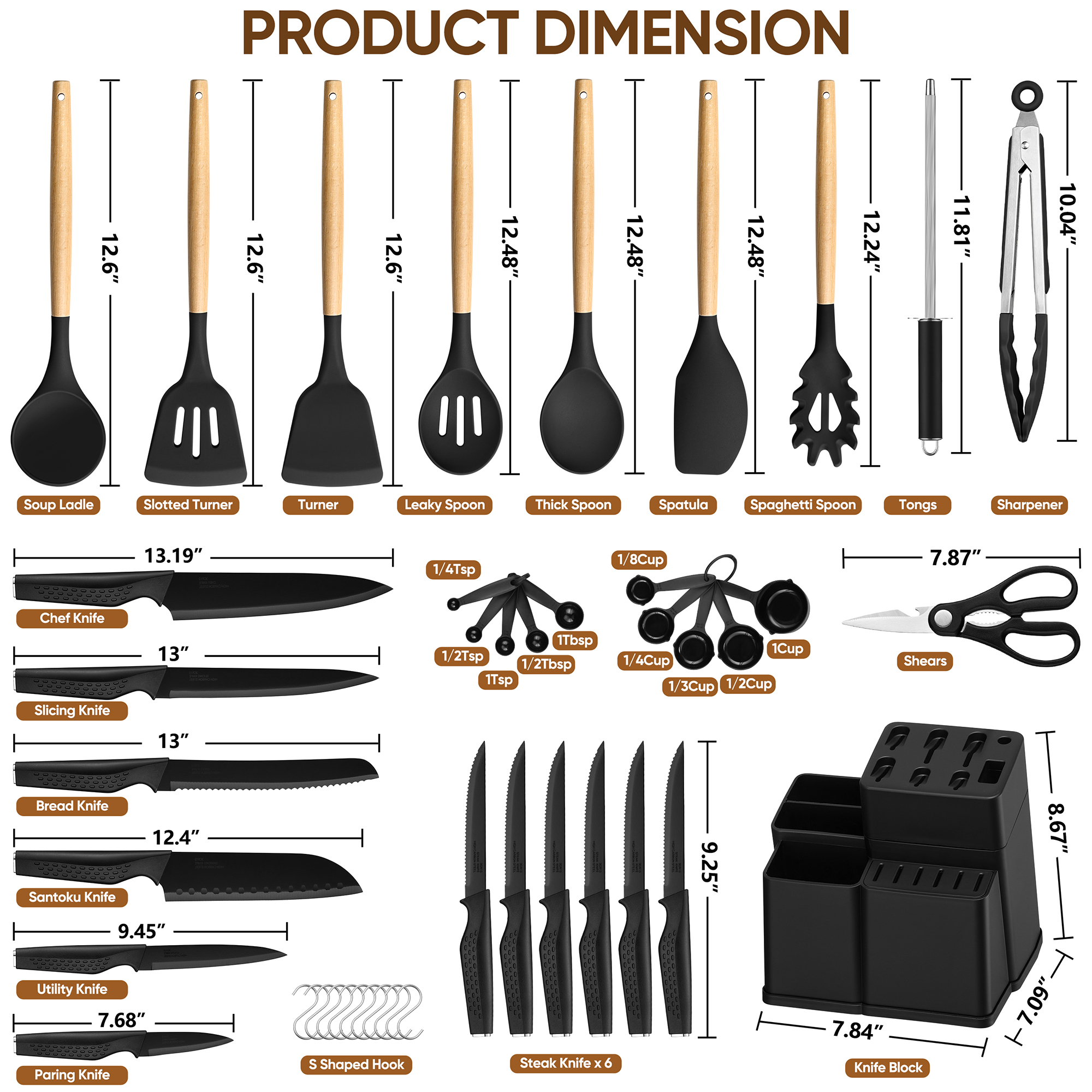 Vesteel 43-Piece Kitchen Knife and Utensil Set, High Carbon Stainless Steel Kitchen Knives with Silicone Cooking Utensils, Non-Stick Cookware, Ultra-sharp & Rust