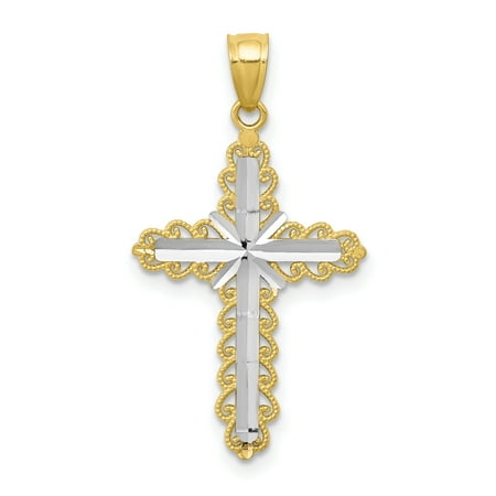 - 10k Yellow Gold Cross Religious Pendant Charm Necklace Latin Fine Jewelry For Women Gift Set