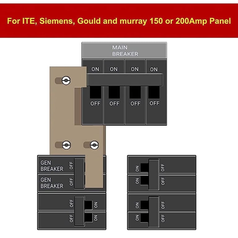 Generator Interlock Kit For ITE, Murray & Gould 150/200 Amp Panels – Aluminum Alloy Safety Lockout With 1-1/4" Spacing – Includes Hardware & Instructions