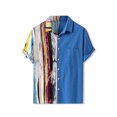 thumbnail image 5 of INSPIRE CHIC Men's Button Down Shirt Color Block Short Sleeve Striped Summer Shirts White Blue L, 5 of 6