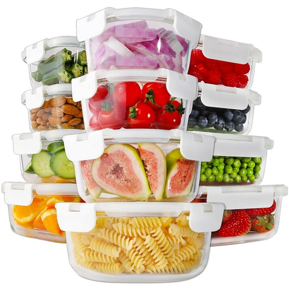 HOMBERKING Juego de 24 Contenedores de Vidrio para Alimentos con Tapas