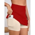 thumbnail image 2 of Chiclily Women's 2-in-1 High Waisted Tennis Skort with Pockets, Red Athletic Golf Skirt with Built-in Shorts, Size L, 2 of 6