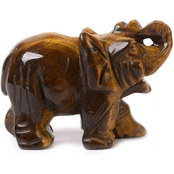 Carved Natural Golden Tiger Eye Gemstone Elephant Healing Crystal Guardian Statue Figurine Crafts 2 inch